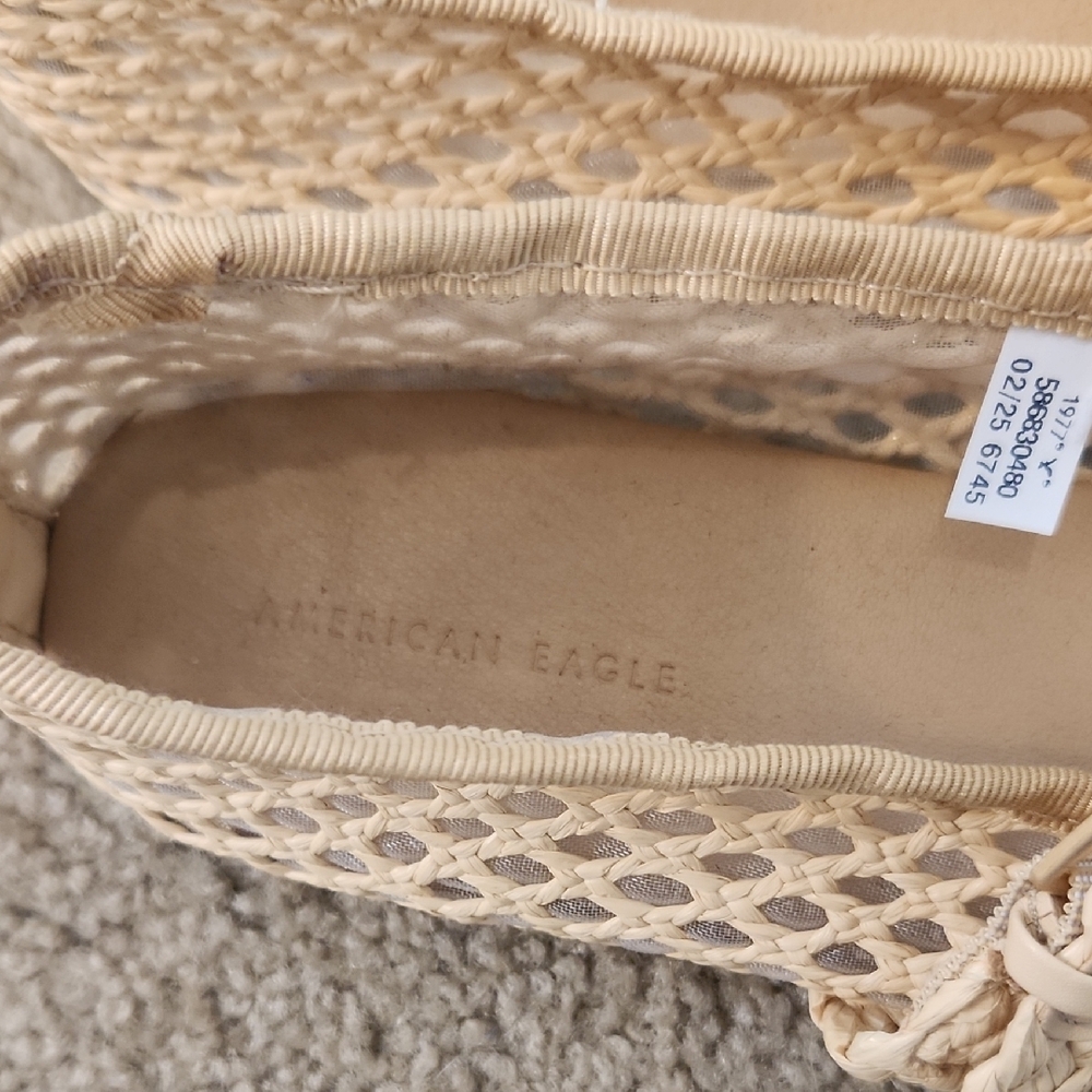 AE - NWOT Raffia Mesh Mary Jane Flats Sand - 8 - Picture 3 of 6